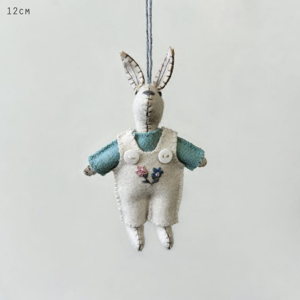 Greige Little Hanging Felt Rabbit - Various Options - 12cm