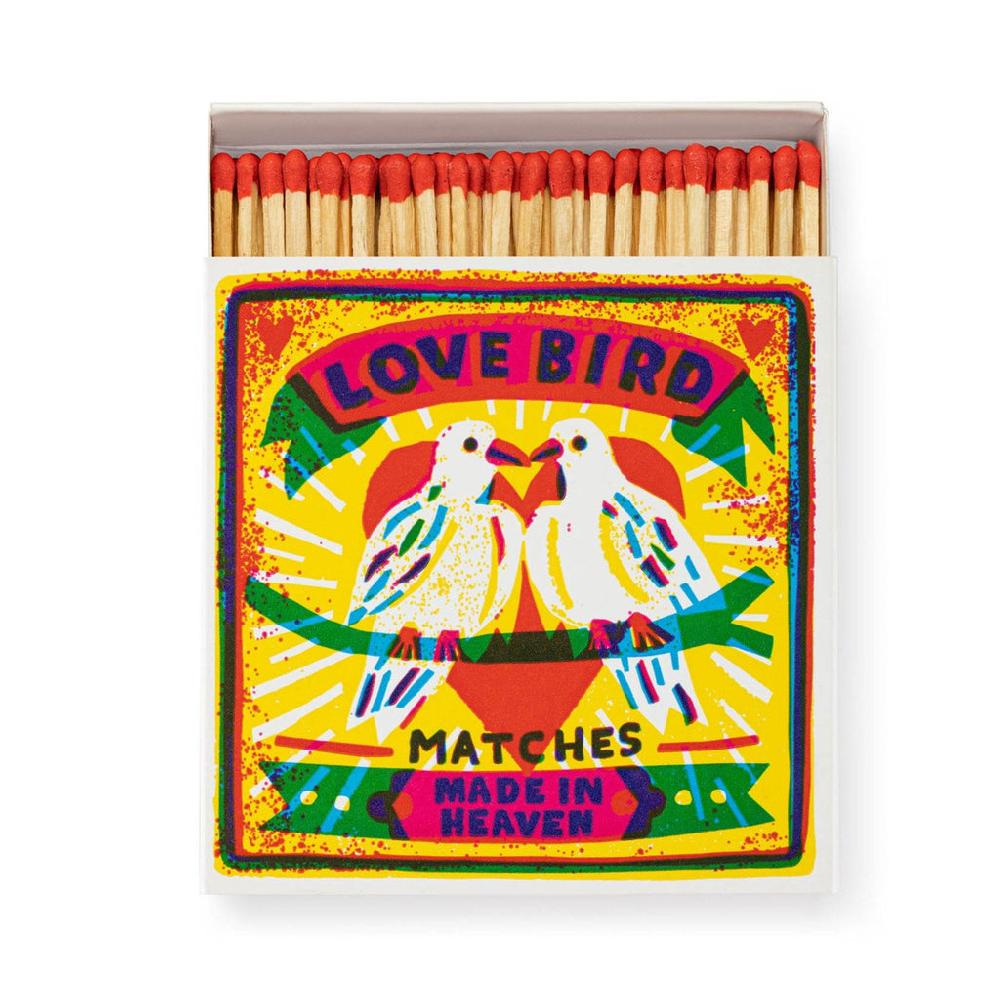 Greige Long Matches In Square Luxury Letterpress Printed Matchbox