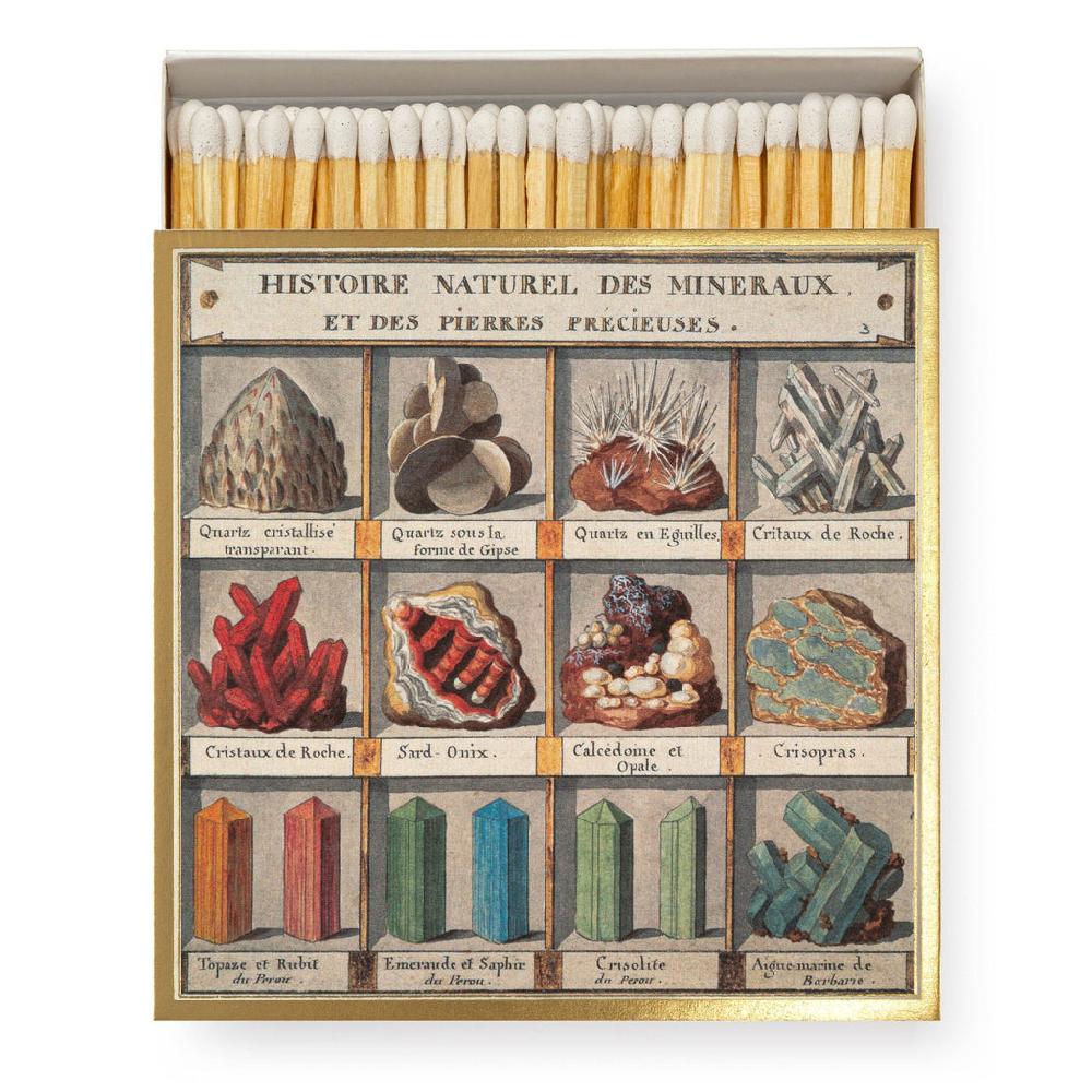 Greige Long Matches In Square Luxury Letterpress Printed Matchbox