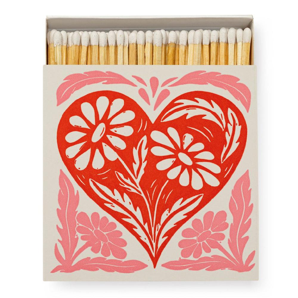 greige Long Matches in Square Luxury Letterpress Printed Matchbox