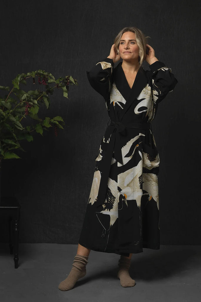 greige Luxe Stork Black Crepe Gown - One Hundred Stars