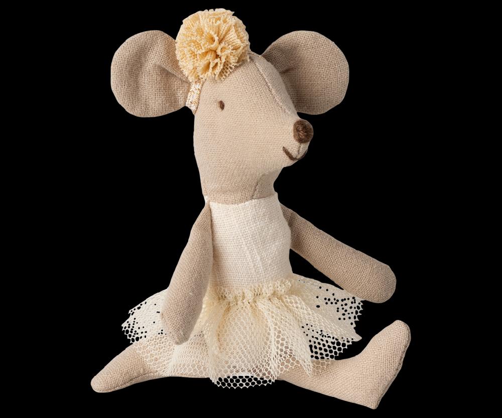 Greige Maileg Ballerina Mouse - Little Sister - Off White