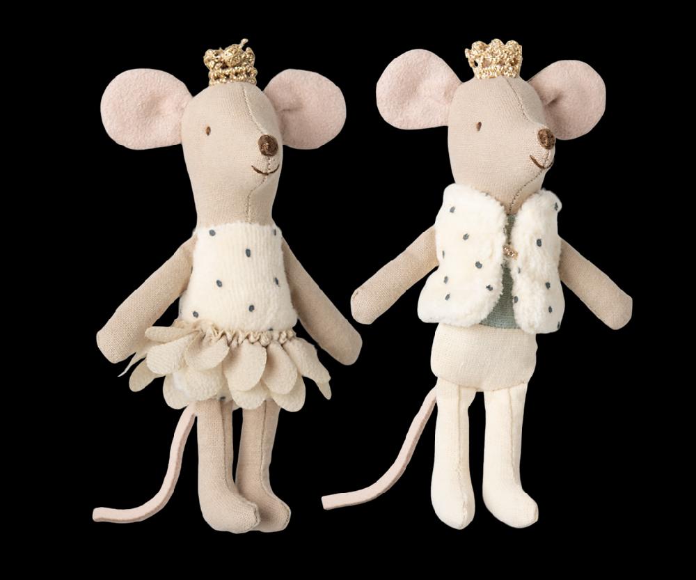 Greige Maileg Royal Twins Mice Little Sister And Brother In Matchbox - B