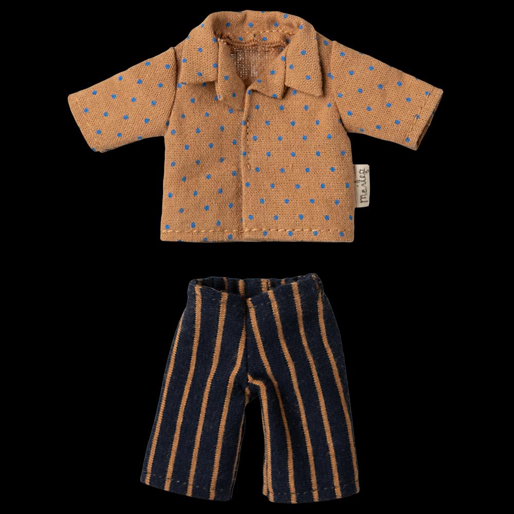 greige Maileg Shirt and Striped Pants for Dad Mouse