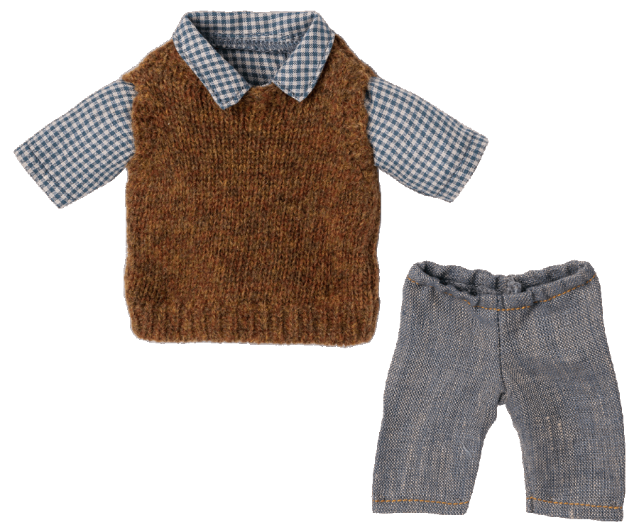 greige Maileg Shirt Slipover and Trousers for Teddy Dad