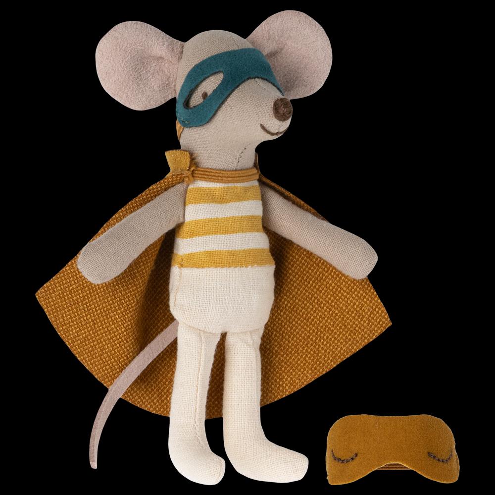 Greige Maileg Superhero Mouse - Little Brother In Matchbox