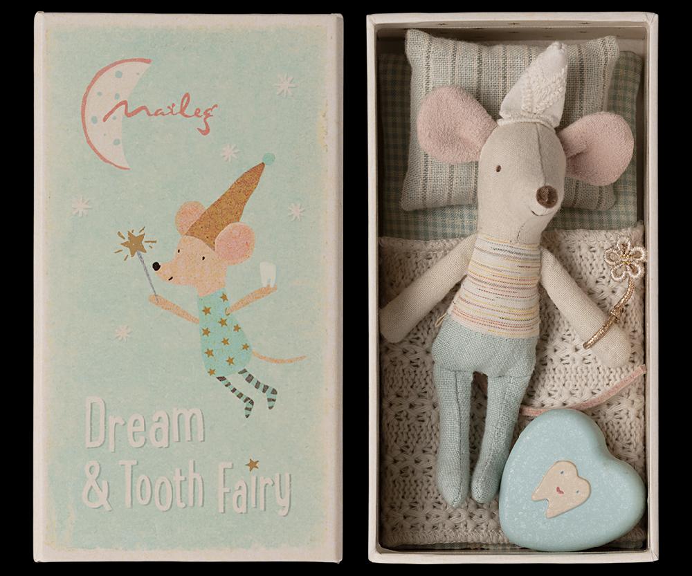 greige Maileg Tooth Fairy Mouse Little Brother in Matchbox