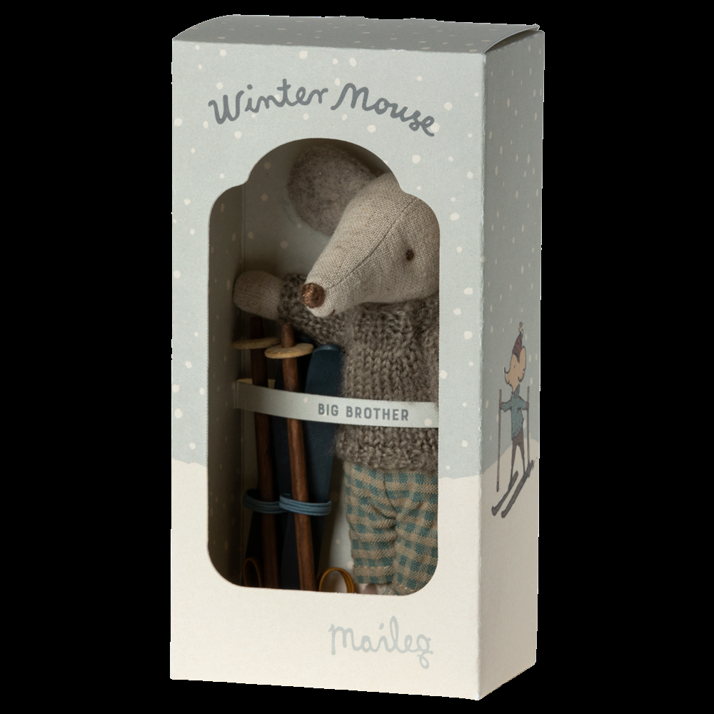 Greige Maileg Winter Mouse With Ski Set Big Brother
