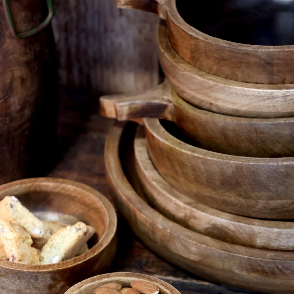 Greige Mango Wood Bowl With Black Interior - Three Sizes