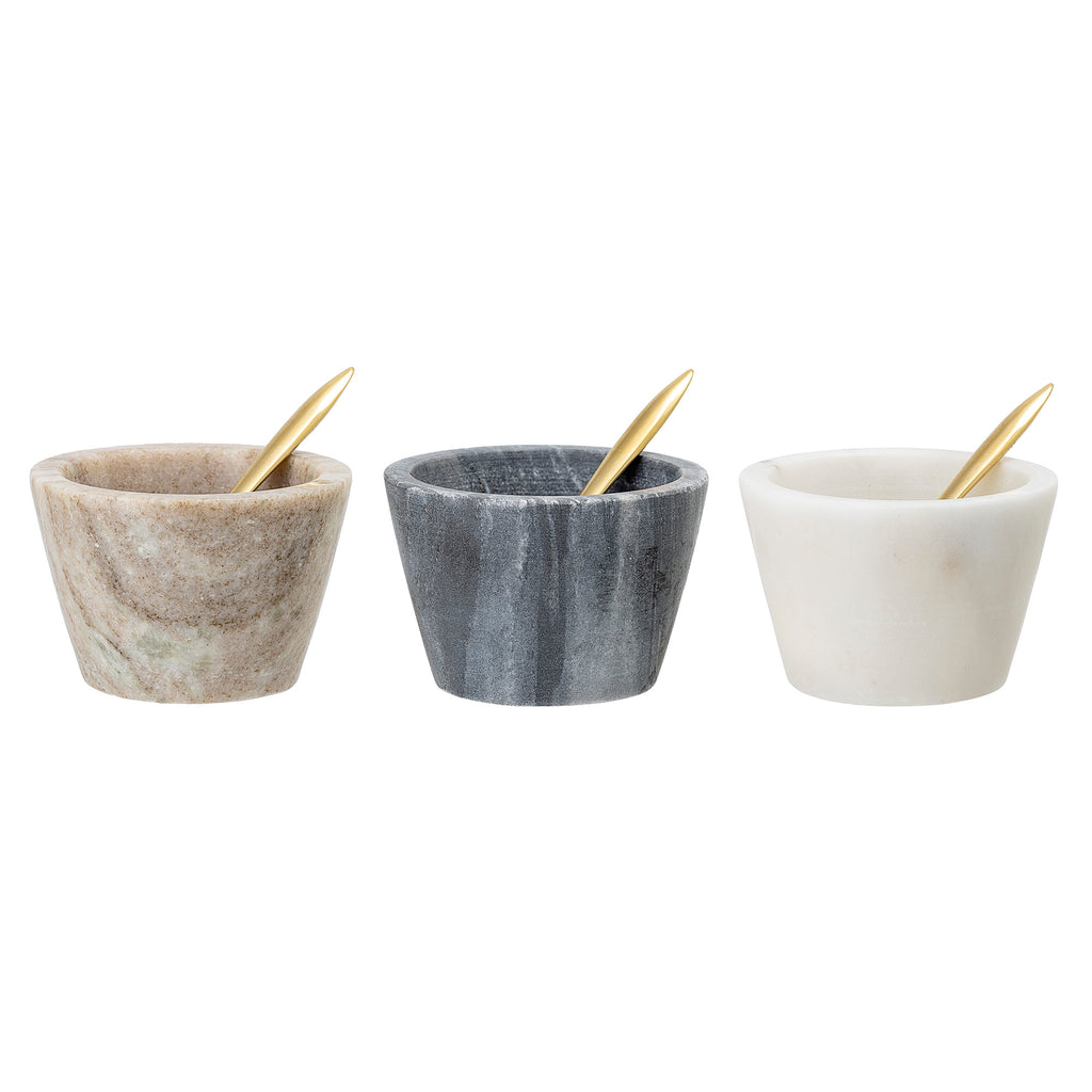 Greige Marble Salt Jar With Spoon - Set Of Three Assorted