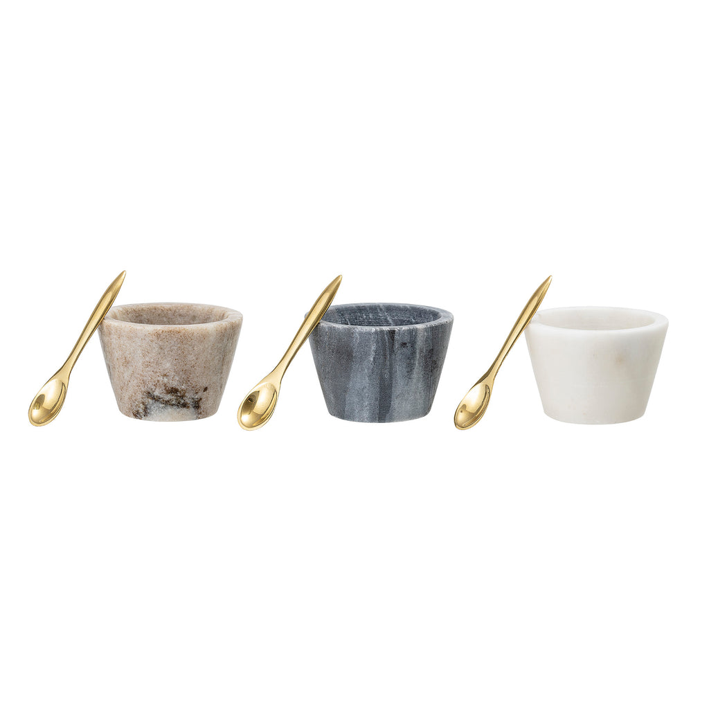 greige Marble Salt Jar with Spoon - Set of Three Assorted