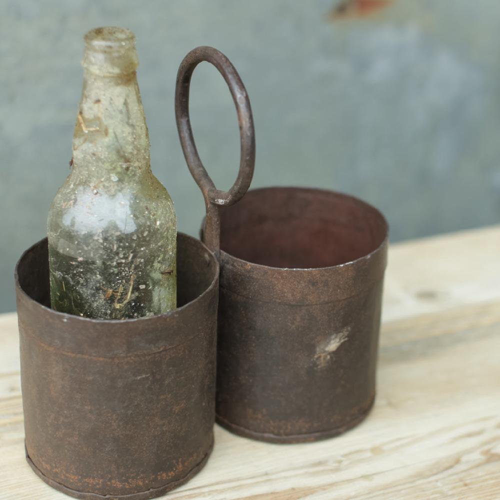 Greige Metal Storage Pot Or Bottle Holder - Three Sizes