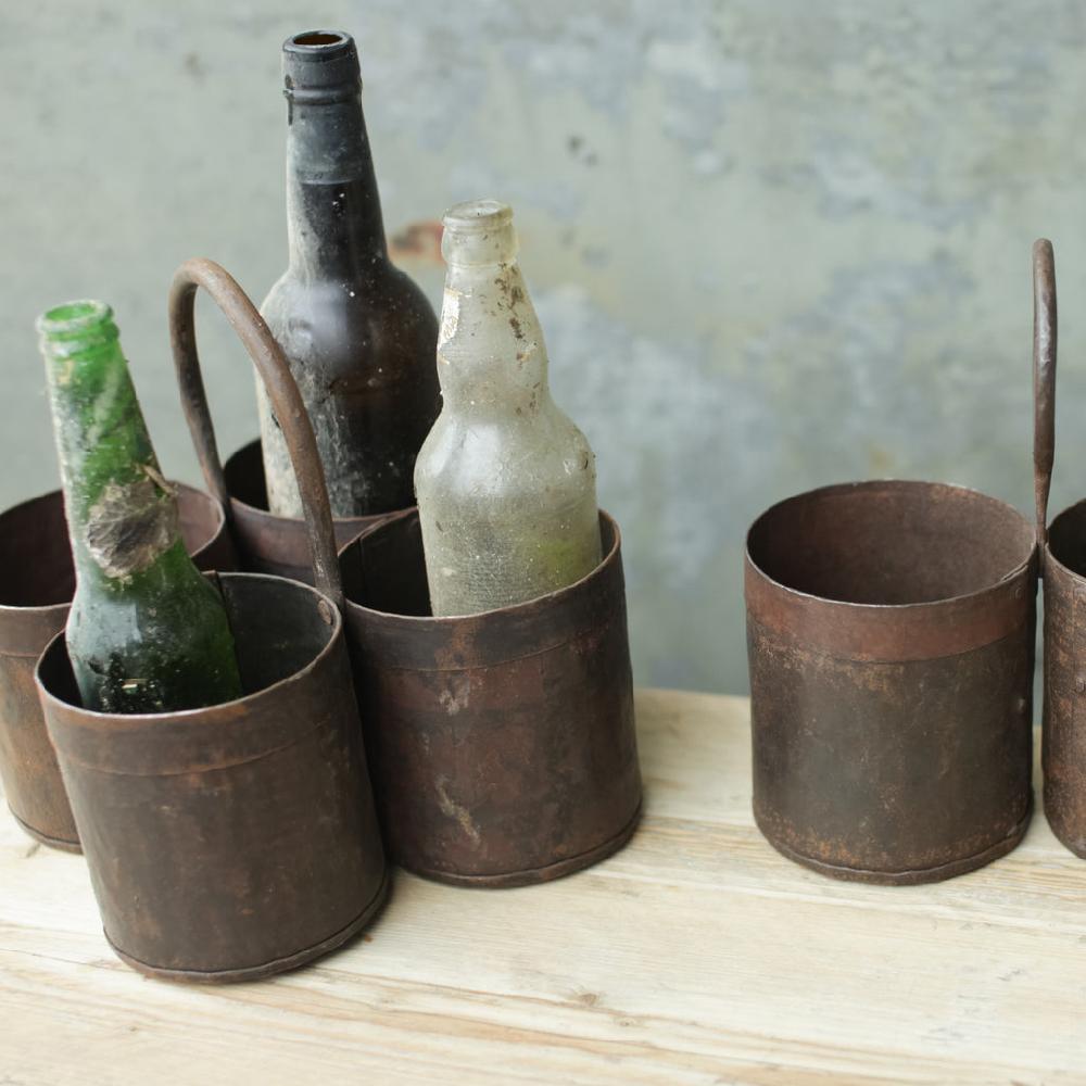 greige Metal Storage Pot or Bottle Holder - Three Sizes