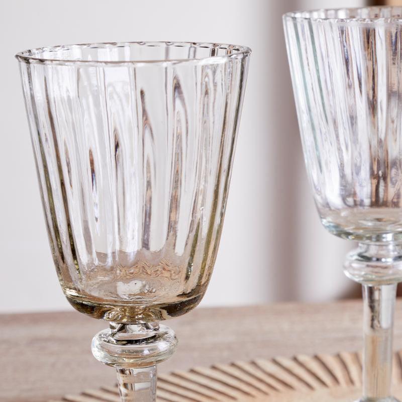 Greige Minati Set Of Four Recycled Glass Ribbed Wine Glasses