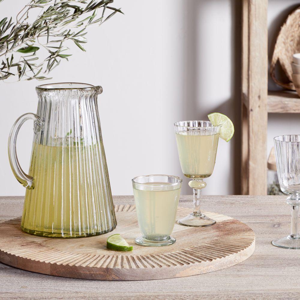 Greige Minati Set Of Four Recycled Glass Ribbed Wine Glasses