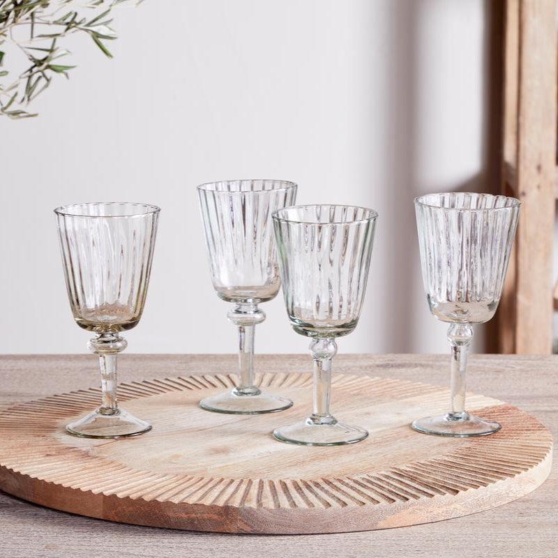 greige Minati Set of Four Recycled Glass Ribbed Wine Glasses