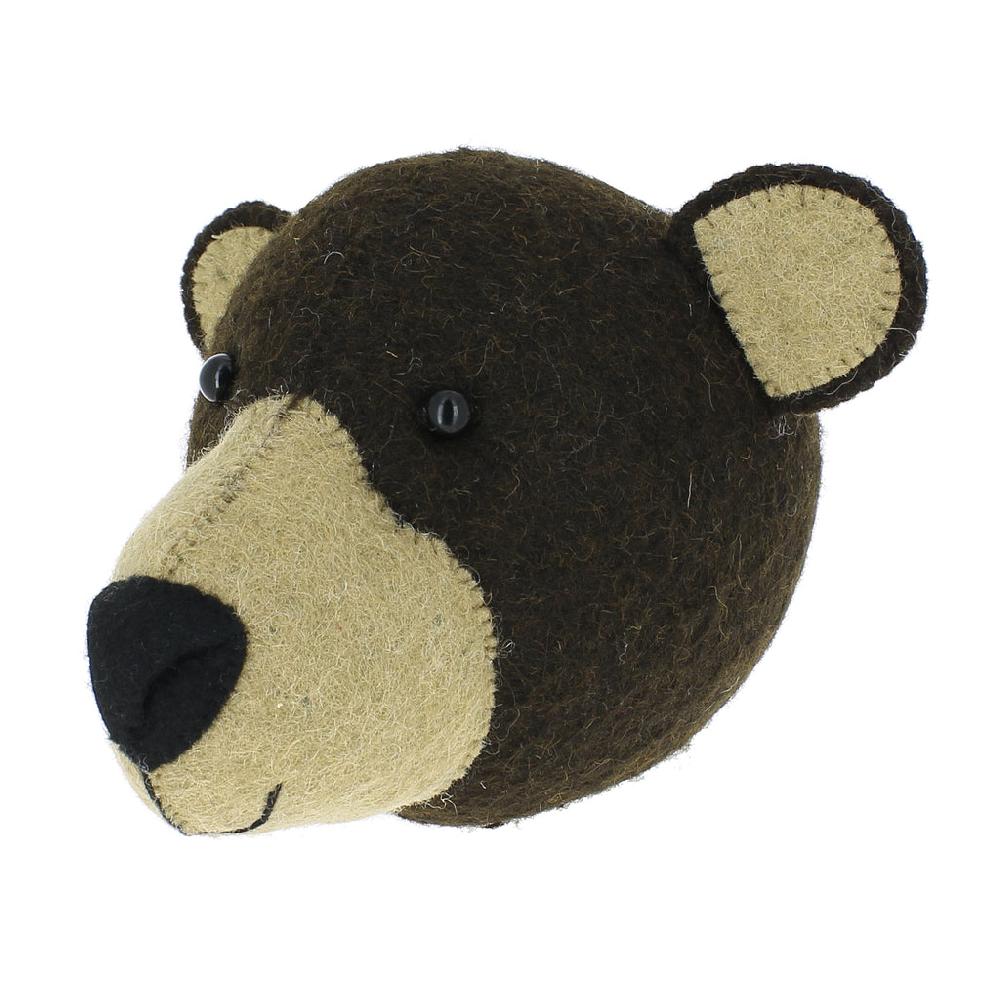 Greige Mini Brown Bear Felt Wall Head By Fiona Walker England