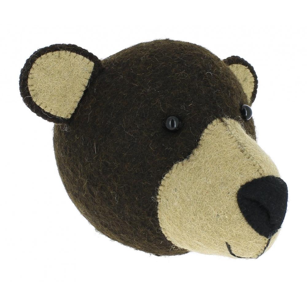 Greige Mini Brown Bear Felt Wall Head By Fiona Walker England