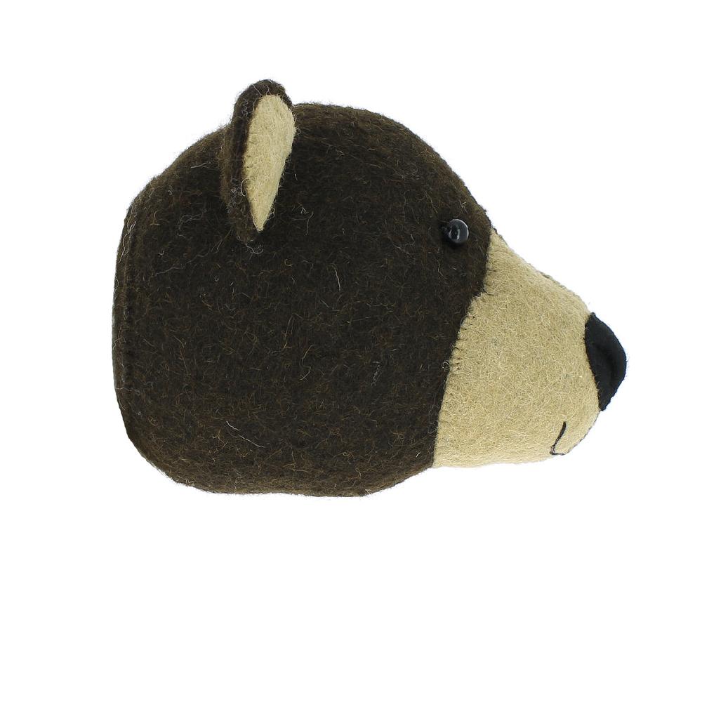 Greige Mini Brown Bear Felt Wall Head By Fiona Walker England