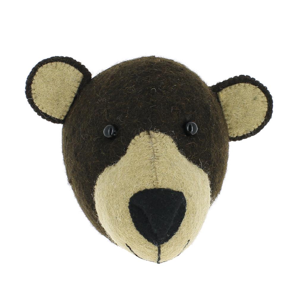 greige Mini Brown Bear Felt Wall Head by Fiona Walker England