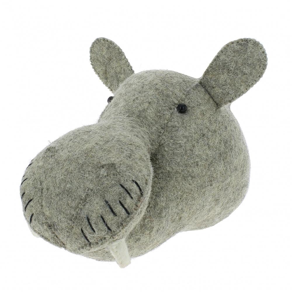Greige Mini Hippo Felt Wall Head By Fiona Walker England