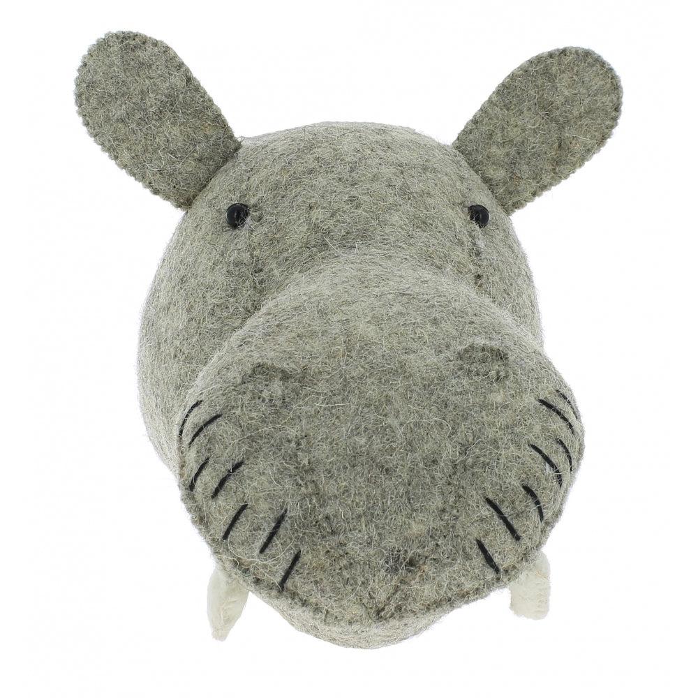 greige Mini Hippo Felt Wall Head by Fiona Walker England