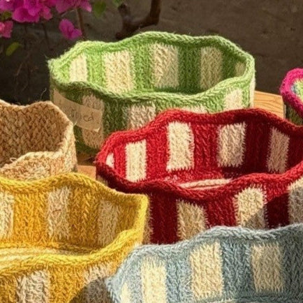 Greige Mini Tulip Basket - Braided Rug Company - Light Blue