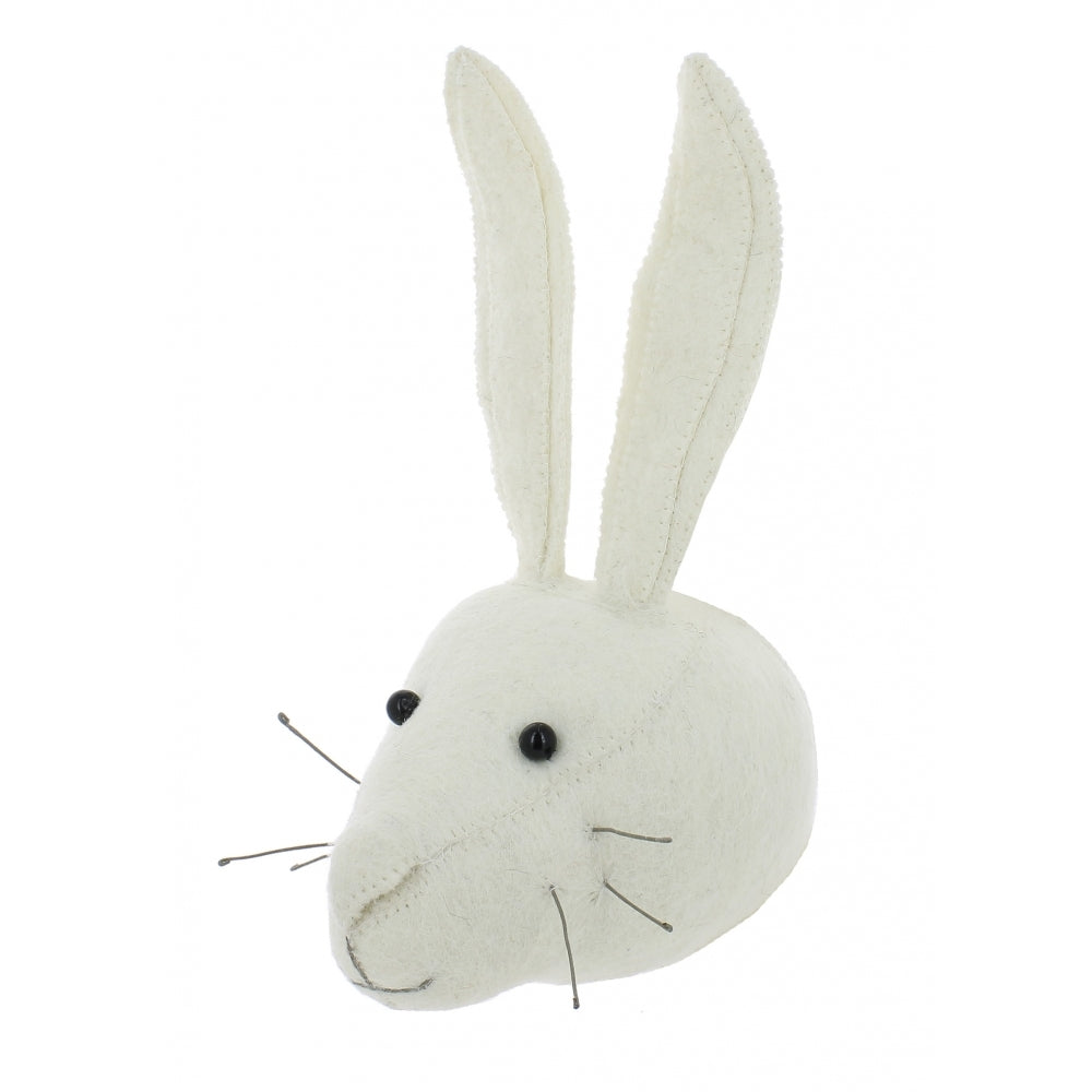 Greige Mini White Rabbit Felt Wall Head By Fiona Walker England