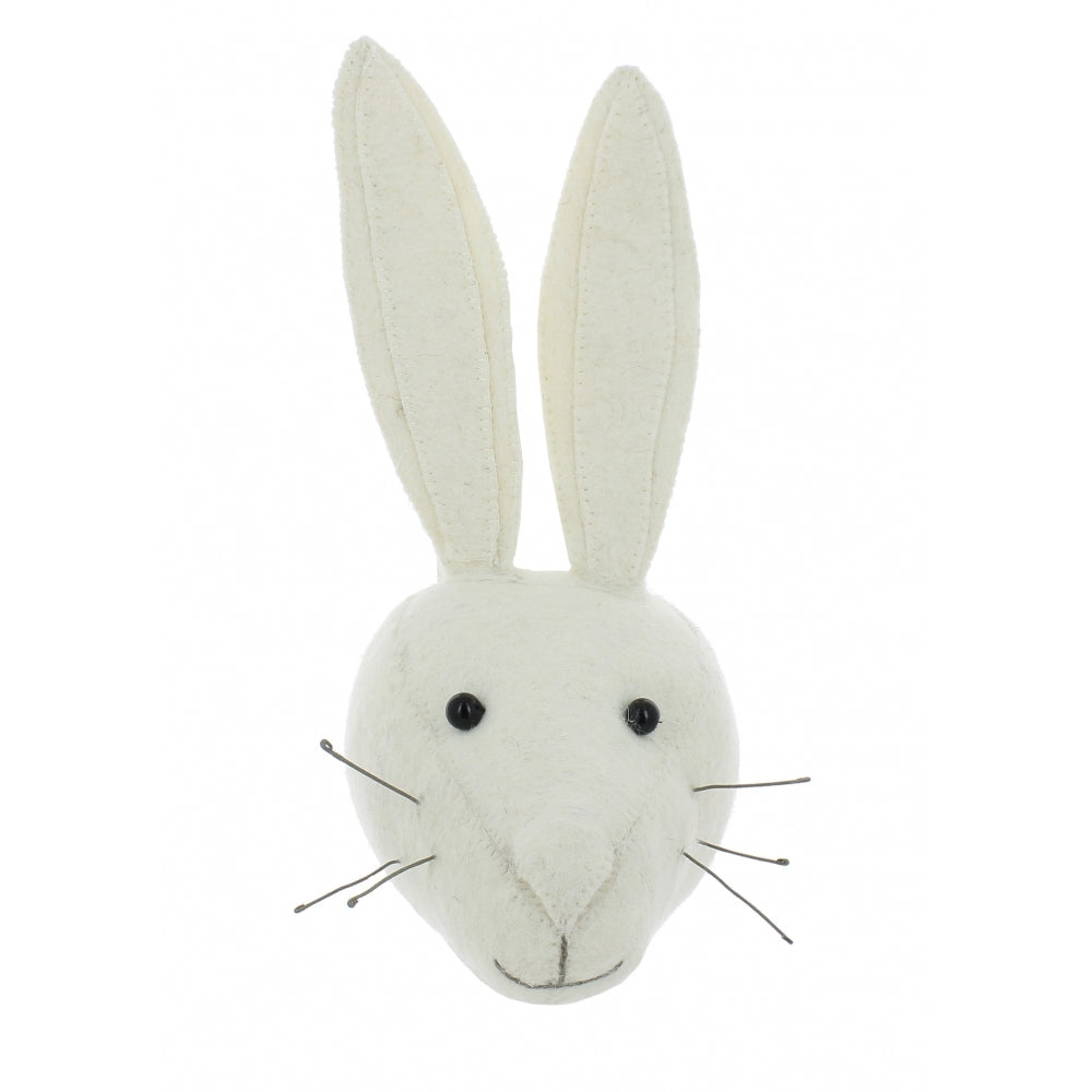 greige Mini White Rabbit Felt Wall Head by Fiona Walker England