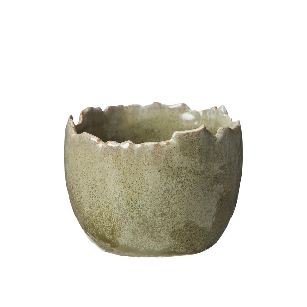 Greige Mottled Green Organic Rimmed Flower Pot - Two Size Options