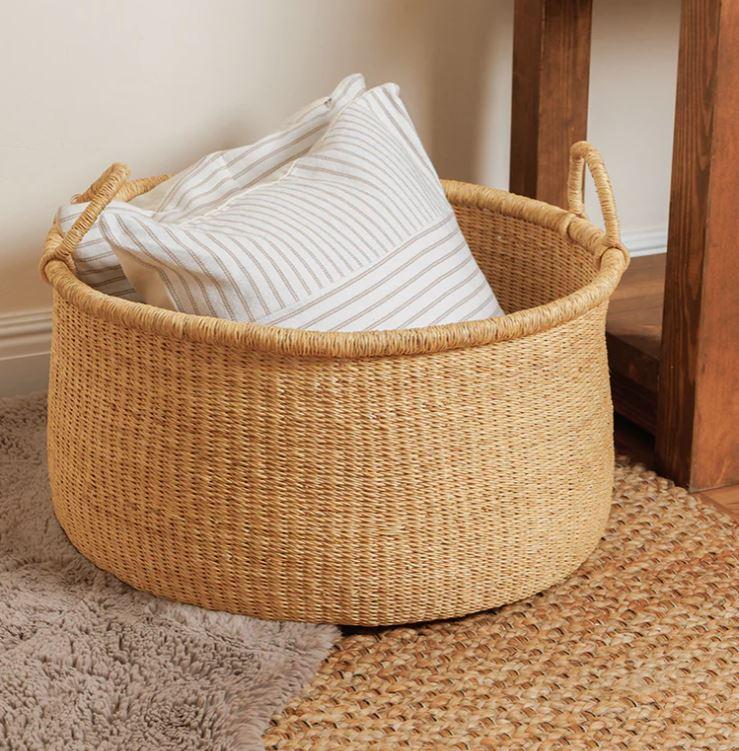 Greige Natural Floor Storage Basket With Handles - Two Size Options