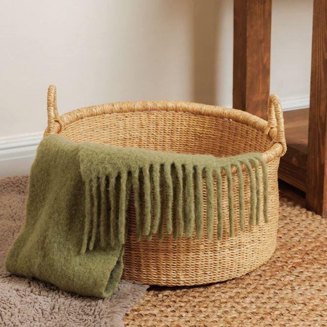 Greige Natural Floor Storage Basket With Handles - Two Size Options