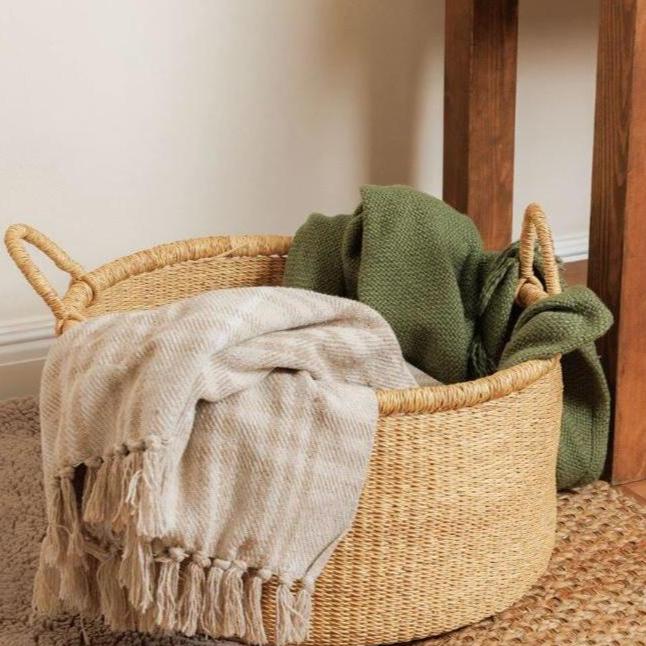greige Natural Floor Storage Basket with Handles - Two Size Options