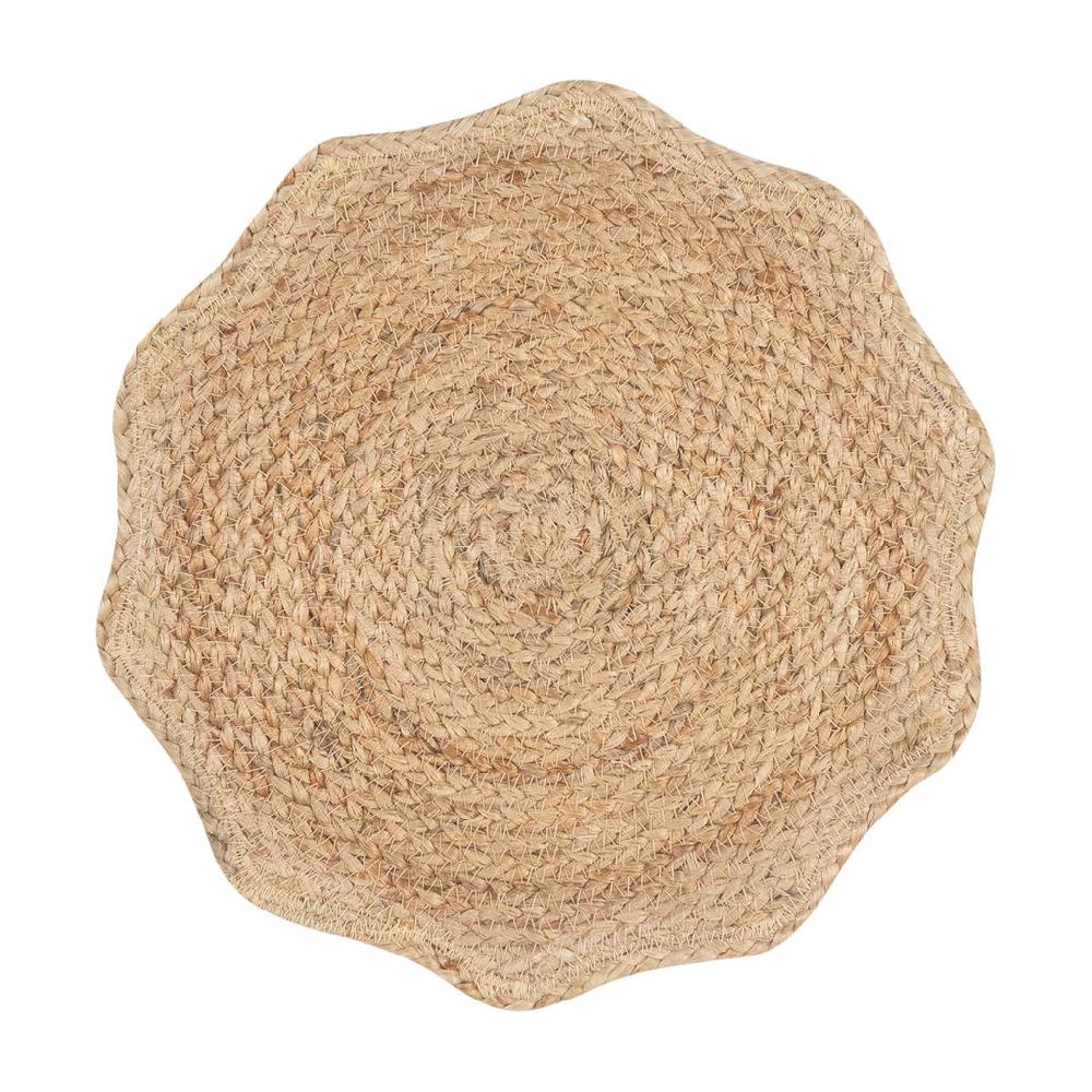 Greige Natural Jute Scalloped Placemats - Set Of Six In Basket