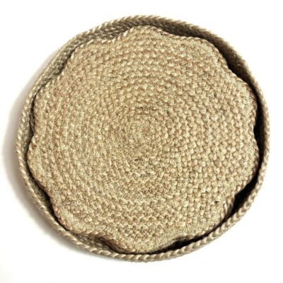 greige Natural Jute Scalloped Placemats - Set of Six in Basket