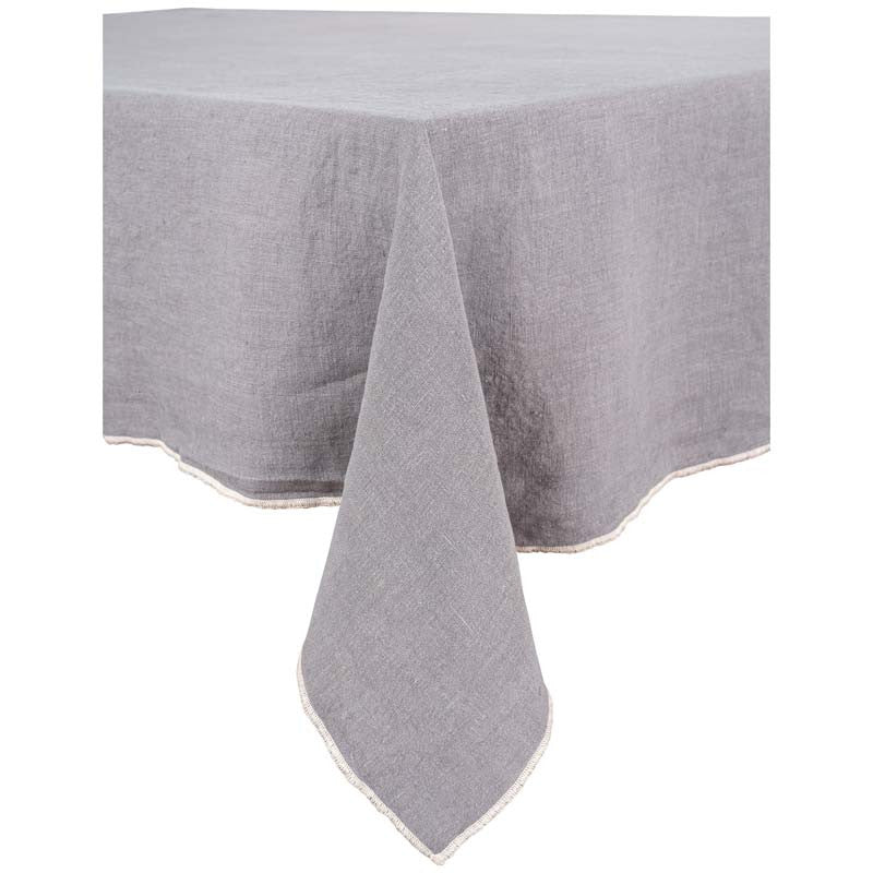 Greige Natural Linen Tablecloth With Natural Overstitched Edge