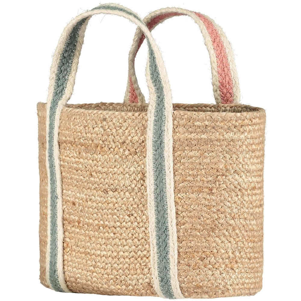greige Natural Rose and Thistle Jute Tote Bag - Small - Braided Rug Company