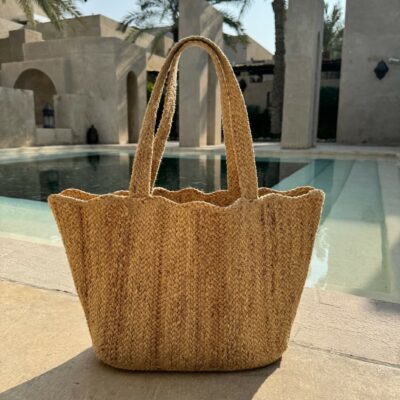 Greige Natural Scallop Tote Bag - Large - Braided Rug Company