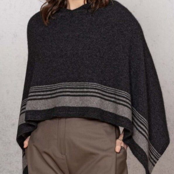 greige Noble Wilde Stripe Poncho - Charcoal or Bahama