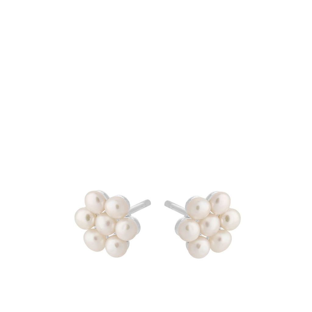 greige Ocean Bloom Pearl Stud Earrings - Silver - Pernille Corydon