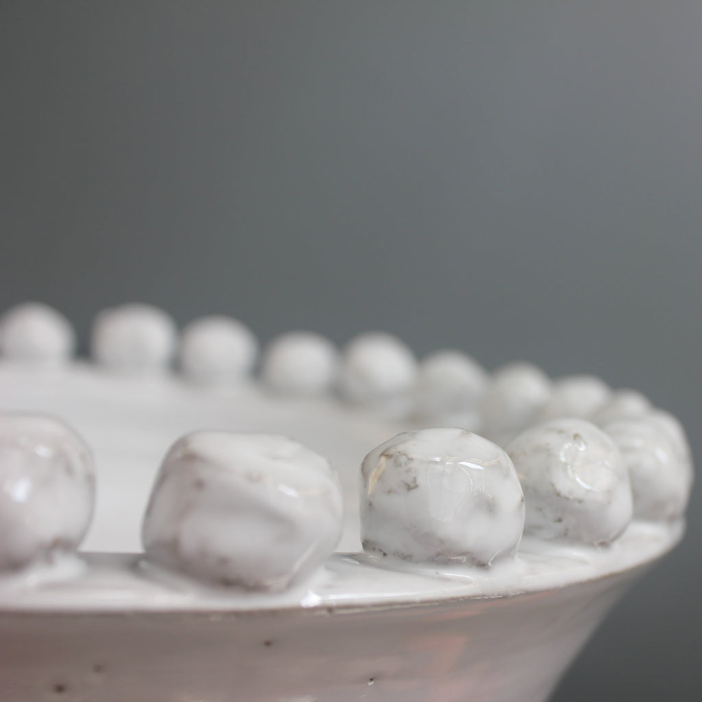 Greige Off-White Shallow Ceramic Bowl With Bobbles On Rim - Two Sizes