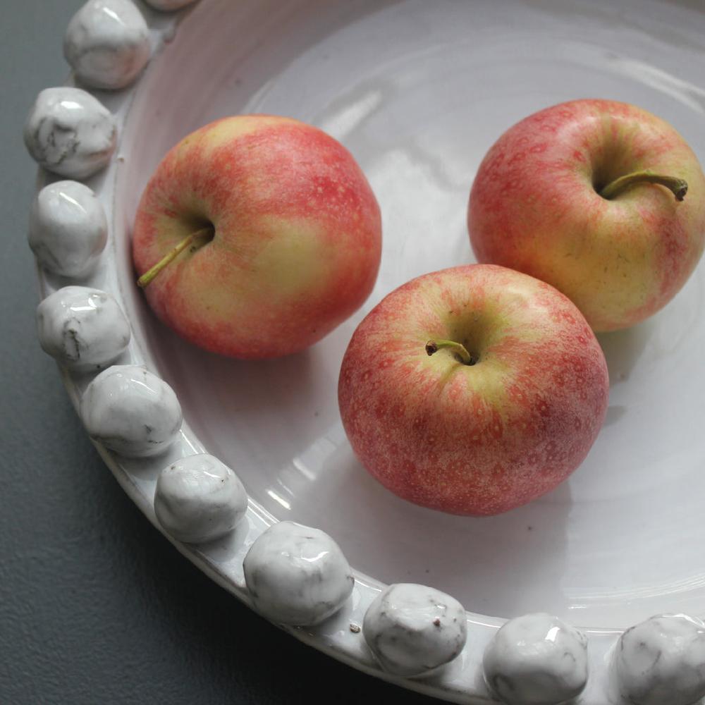 Greige Off-White Shallow Ceramic Bowl With Bobbles On Rim - Two Sizes