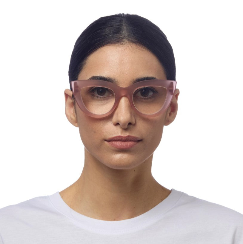Greige Okkia Reading Glasses - Claudia Big Cat Eye - Pink Havana