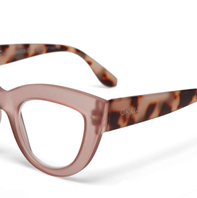 Greige Okkia Reading Glasses - Claudia Big Cat Eye - Pink Havana