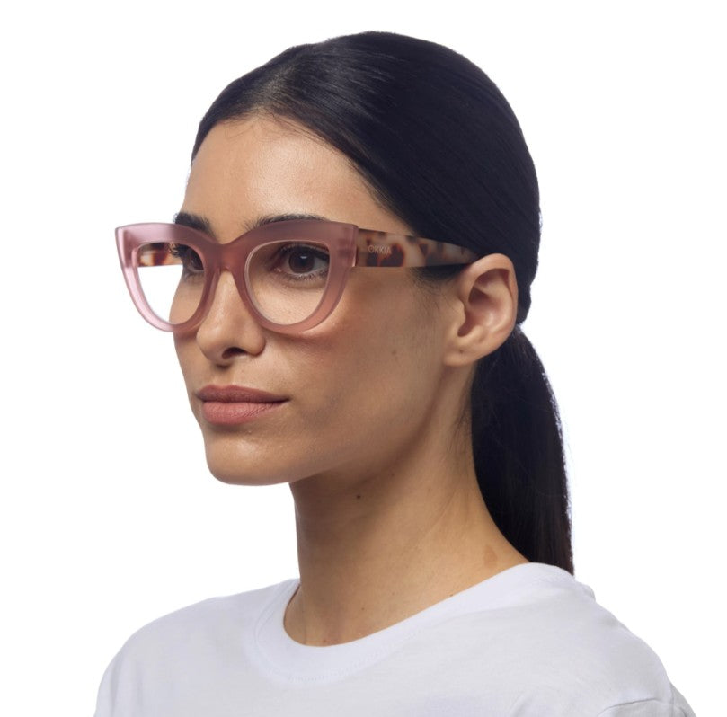 greige Okkia Reading Glasses - Claudia Big Cat Eye - Pink Havana