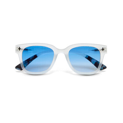 Greige Okkia Sunglasses - Giovanni - Translucent Clear - Blue Lens