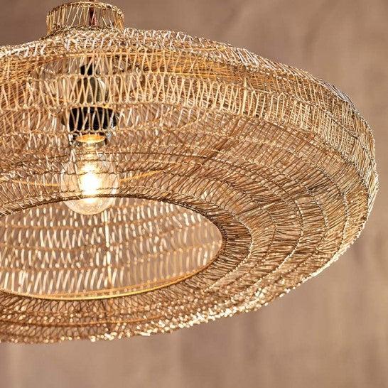 Greige Organic Oval Shape Wire Lamp Shade - Antique Brass