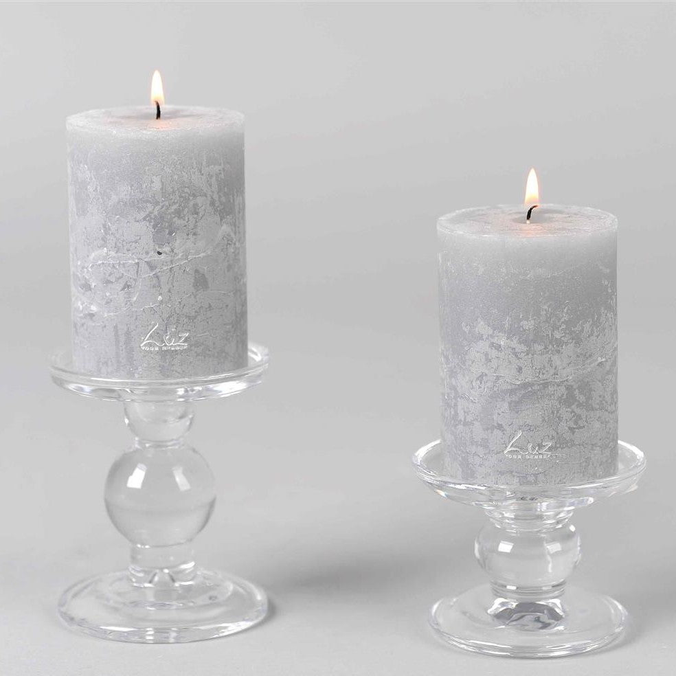 greige Phoebe Glass Candle Holder for Pillar or Dinner Candle