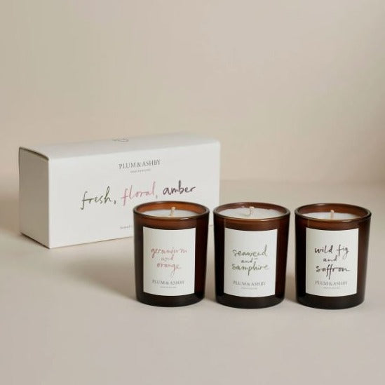 Greige Plum & Ashby Fresh Floral Amber Votive Gift Set