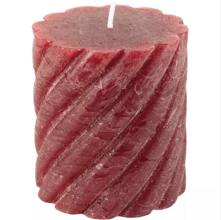 Greige Plum Rustic Twisted Pillar Candle - Three Size Options